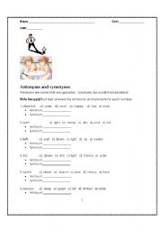 English worksheet: Antonyms and Synonyms