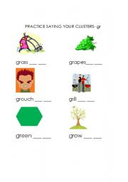 English Worksheet: PRACTICE SAYING YOUR CLUSTERS- GR