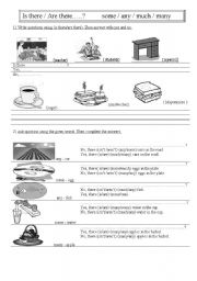 English Worksheet: is there/are there some-any-much-many