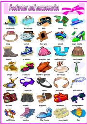 English Worksheet: FOOTWEAR AND ACCESSORIES -PICTIONARY (B&W VERSION INCLUDED)