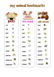 English Worksheet: MY ANIMAL BOOKMARKS