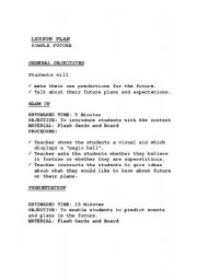 English Worksheet: Simple Future Lesson Plan 