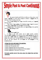 English Worksheet: STORY + ACTIVITIES: Past Simple & Past Continuous 1/2