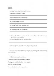 English Worksheet: direct speech reported speech