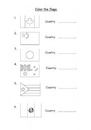 English Worksheet: color the flags