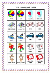 English Worksheet: TOYS - MEMORY GAME - PART 1