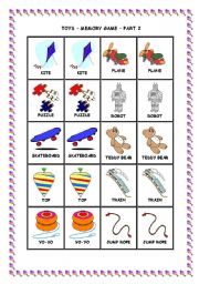 English Worksheet: TOYS - MEMORY GAME - PART 2