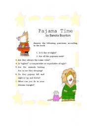 English worksheet: Pajama Time