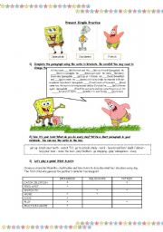 English Worksheet: Spongebob - Simple present 