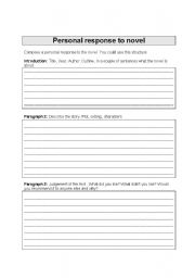 English Worksheet: Personal Response to a novel 