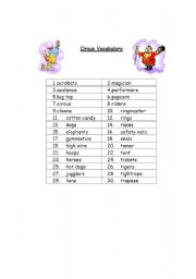 English Worksheet: Circus Vocab