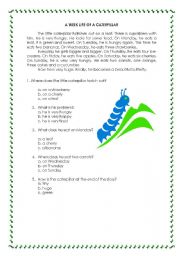 English Worksheet: A Week Life of a Caterpillar