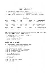 English worksheet:    Can 