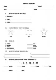 English worksheet: numbers and colors