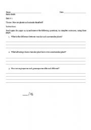 English worksheet: Animals and Plants classification