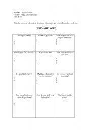 English worksheet: Who are you?