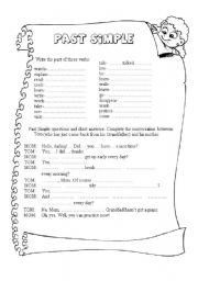 English Worksheet: past simple 2 pages CONTINUATION OF THE SERIES