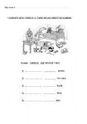 English Worksheet: Complete with There is/There are and numbers