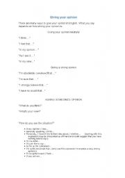 English worksheet: giving your opinion
