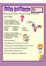 English Worksheet: Student Questionnaire