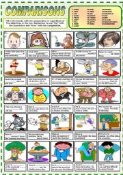 English Worksheet: COMPARISONS (COMPARATIVE-SUPERLATIVE)  (B&W  VERSION INCLUDED)