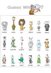 English Worksheet: GUESS WHO (ANIMALS) Sheet 1