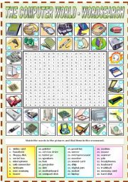 English Worksheet: THE COMPUTER WORLD WORDSEARCH (B&W VERSION INCLUDED)