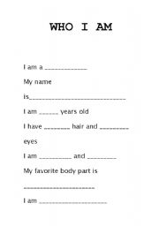 English Worksheet: who I am