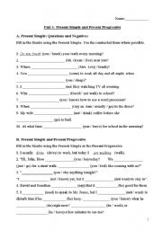 English Worksheet: Present simple and progressive