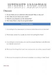 English Worksheet: INTERNET ADDICTION