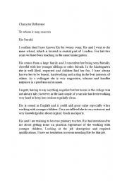 English Worksheet: Character Reference