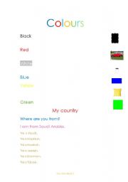 English worksheet: Colors and country