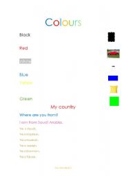 English Worksheet: Colors and country