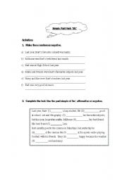 English Worksheet: Past Simple Verb Be