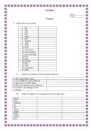 English worksheet: A Test paper with two variants.