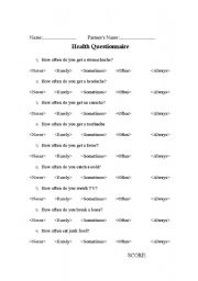 Health Questionnaire & Adverbs of Frequency Review