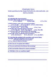 English worksheet: Direct questios in the simple past. yes and No answers.