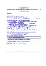 English Worksheet: Direct questios in the simple past. yes and No answers.