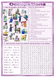 English Worksheet: Match & Find Occupations Worksheet