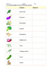 English Worksheet: Vegetables