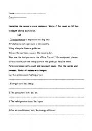 English Worksheet: count -noncount nouns