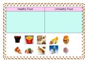 English worksheet: healthy food and unhealthy food sorting