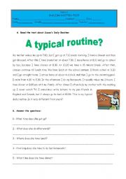 English Worksheet: Test - a typical routine - daily routine  3