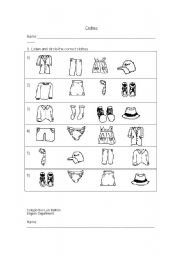 English worksheet: clothes listening