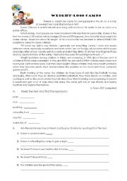 English Worksheet: Weight-loss camps