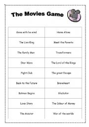English Worksheet: Mime game using movies titles! Dont miss it!!!