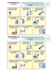 English Worksheet: PAST SIMPLE, - FIND SOMEONE WHO - REGULAR VERBS