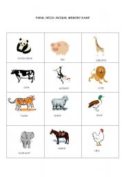 English worksheet: Farm and Wild Animal Memory Game