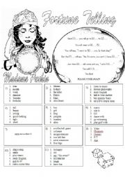 English Worksheet: Fortune Teller Game (future predictions; will)