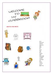 English Worksheet: classroom objects and there is/are